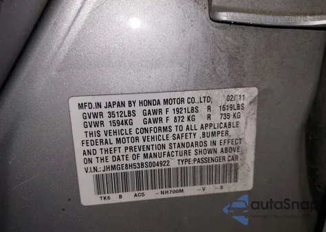 2011 Honda Fit Sport z USA, uszkodzony, nr VIN JHMGE8H53BS004922